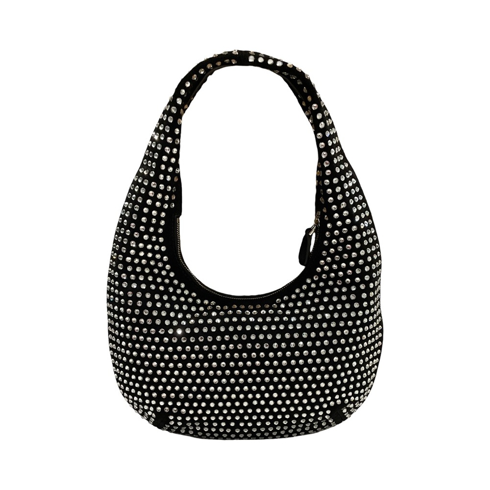Madewell The Medium Crystal Embellished Black Oiled Suede Top Handle Bag NWT